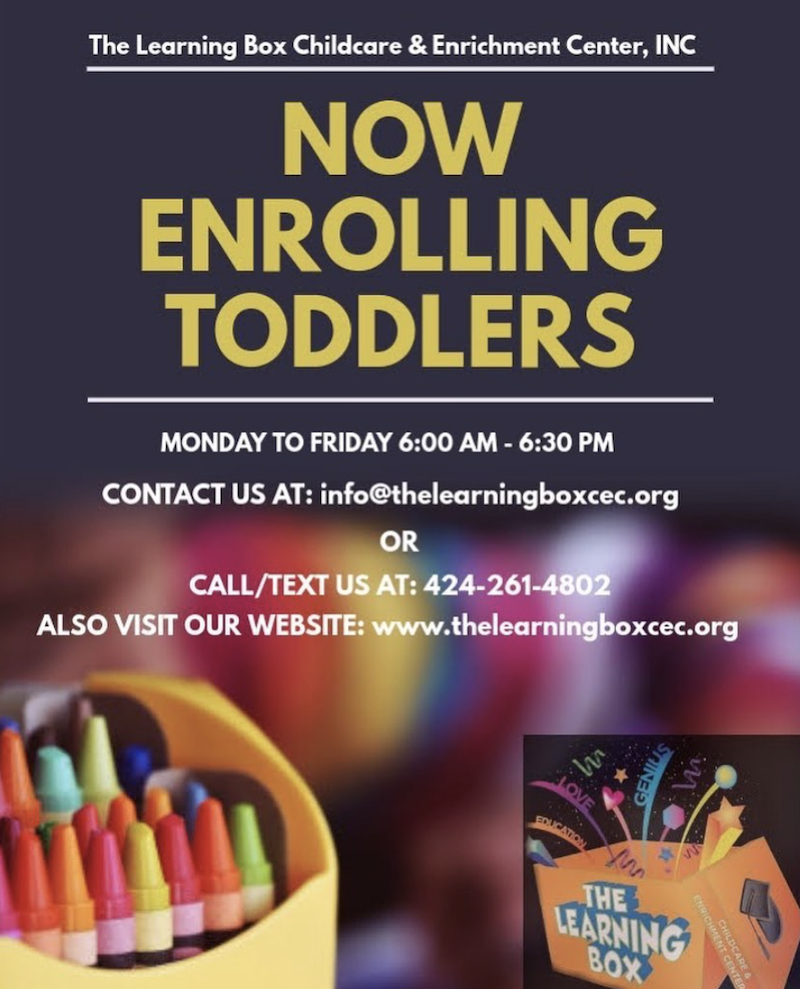 Flyer with The Learning Box logo calling for new toddlers to enroll.